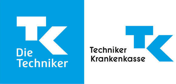 Die Weiterentwicklung des Techniker-Logos. Links das aktuelle "Die Techniker"-Markenzeichen.