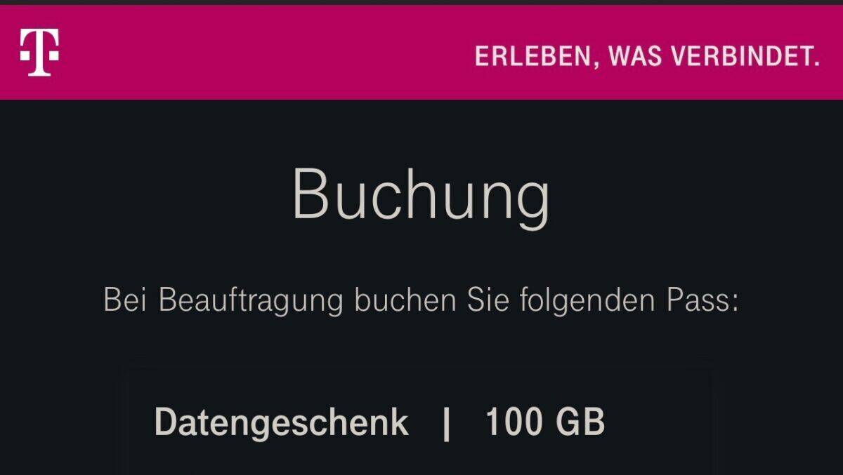 So lässt sich das 100-GB-Extradatenvolumen in der Mein-Magenta-App dazubuchen.