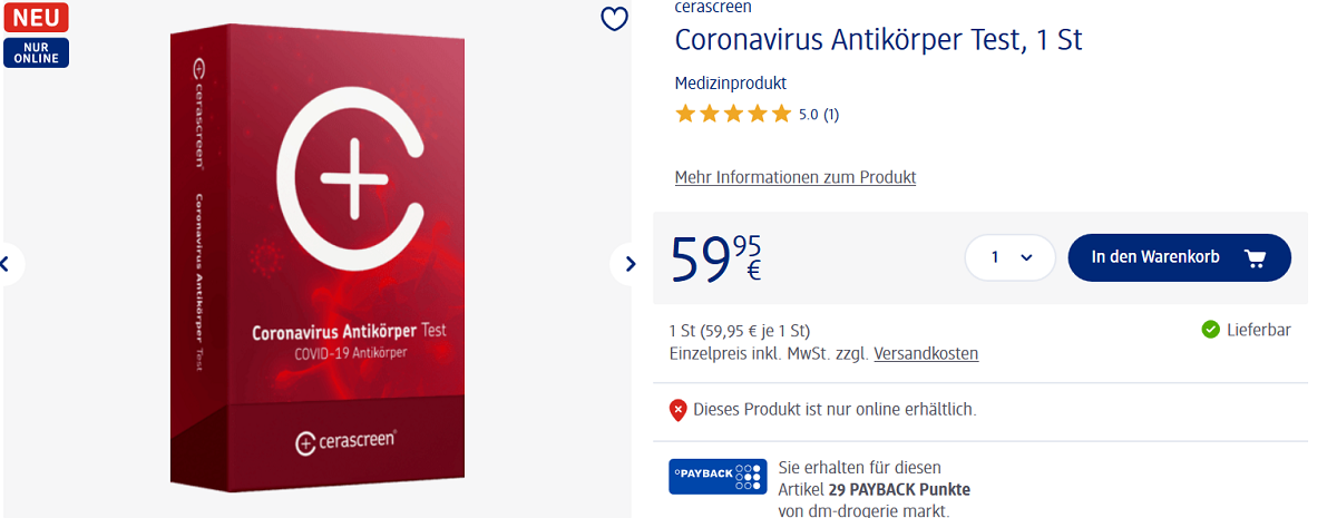 Der Test soll eine bereits vergangene Infektion mit Covid-19 mittels einer Blutprobe nachweisen.