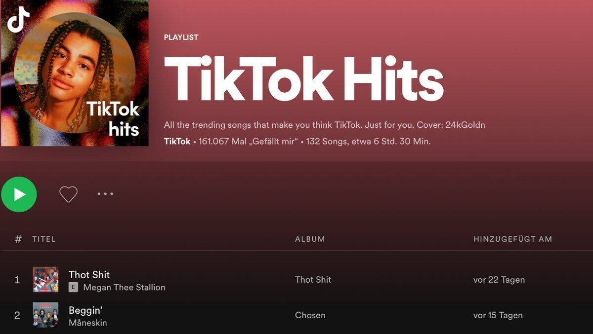 Megan Thee Stallion führt die Spotify-Playlist der "TikTok"-Hits aktuell an.