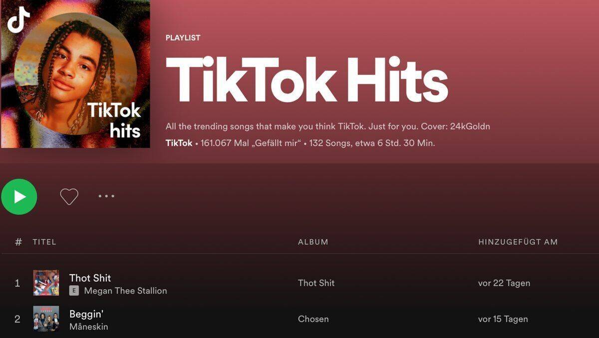 Megan Thee Stallion führt die Spotify-Playlist der "TikTok"-Hits aktuell an.
