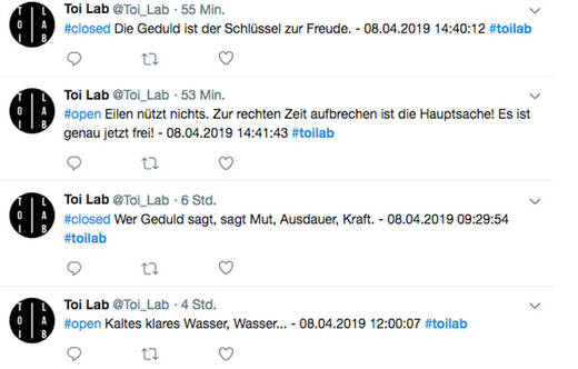 So sieht der Twitter-Feed "ToiLab" der Agenturtoilette aus.