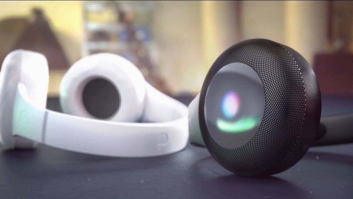 Schemenhaft: Die AirPods Studio könnten wie der HomePod mit Siri-Anzeige kommen.