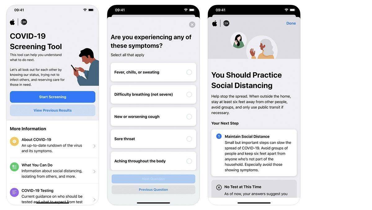 Hilfe zur Erkennung einer möglichen Infektion und Tipps zum „Social Distancing“ – das sind zwei der Inhalte von Apples Corona-App.