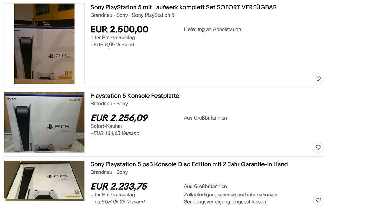 Mehr als 2.000 Euro für eine PlayStation 5 bei Ebay – wer zahlt, ist selber schuld.