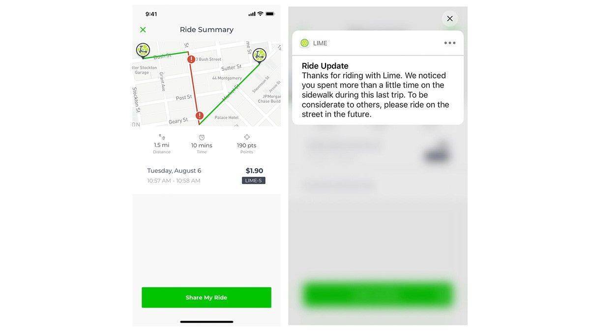 Erwischt! Der E-Scooter-Verleiher Lime verteilt künftig per App „gelbe Karten“ an Gehsteig-Fahrer.