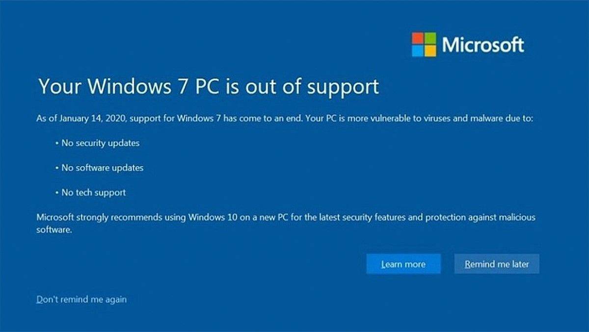 Bluescreen mal anders: Mit diesem Hinweis mahnt Microsoft Windows-7-Nutzer jetzt täglich zum Umstieg auf Windows 8.1 oder 10.