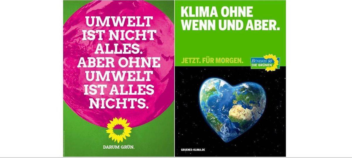 Das aktuelle Grünen-Plakat (li.) ist ein Rückschritt