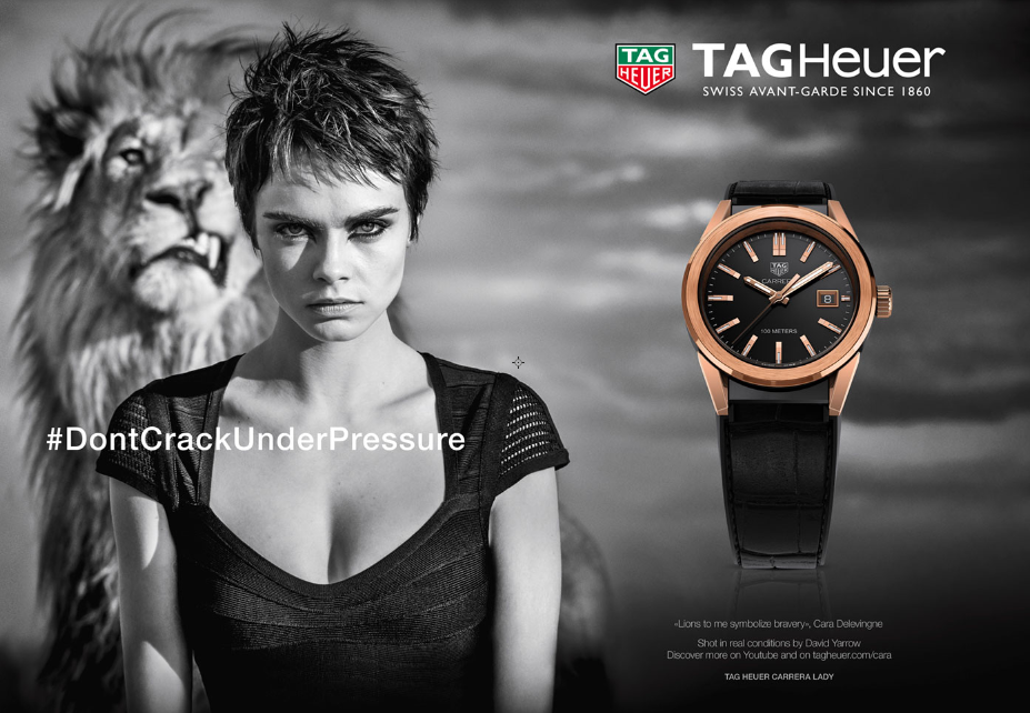 Weiteres Motiv mit Cara Delevingne von Tag Heuer.