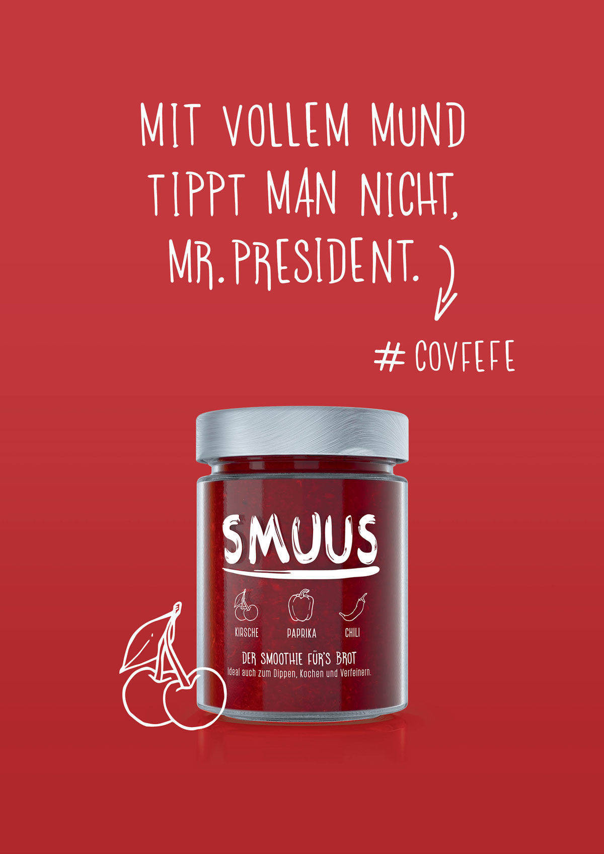Werbung für Smuus von Mayd mit Trumps Neologismus #Covfefe.