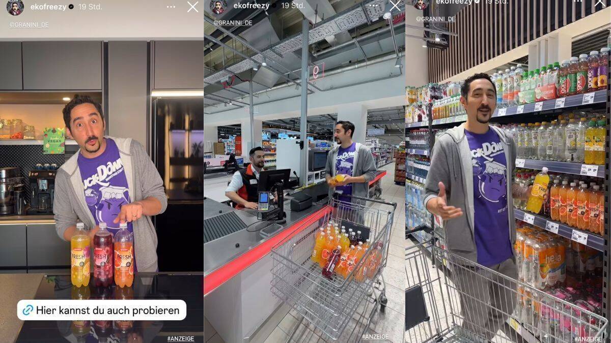 Eko Fresh entdeckt ein Produkt mit seinem Namen im Supermarkt.