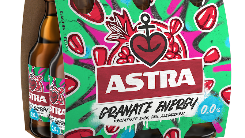 Astra Granate Energy: Ad Publica unterstützte die Markteinführung des alkoholfreien Mix aus Granatapfel, Guarana und Taurin.