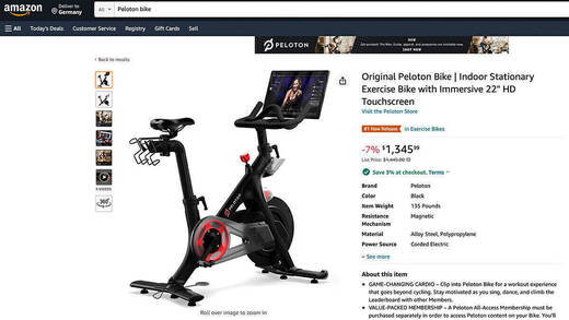 Das Peloton-Bike gibt es jetzt im US-Shop von Amazon. 