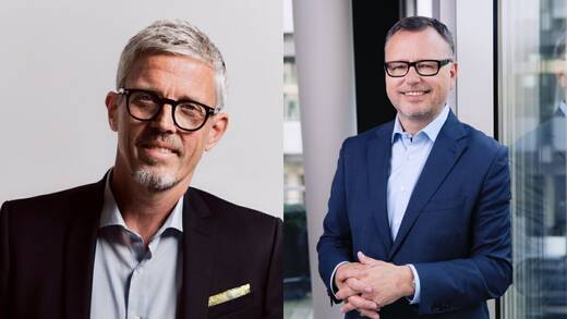 Geschäftsbereichsleiter Marke und Marketing bei der Techniker Krankenkasse, Andreas Bündert (links) und Pilot-Geschäftsführer Thorsten Mandel.