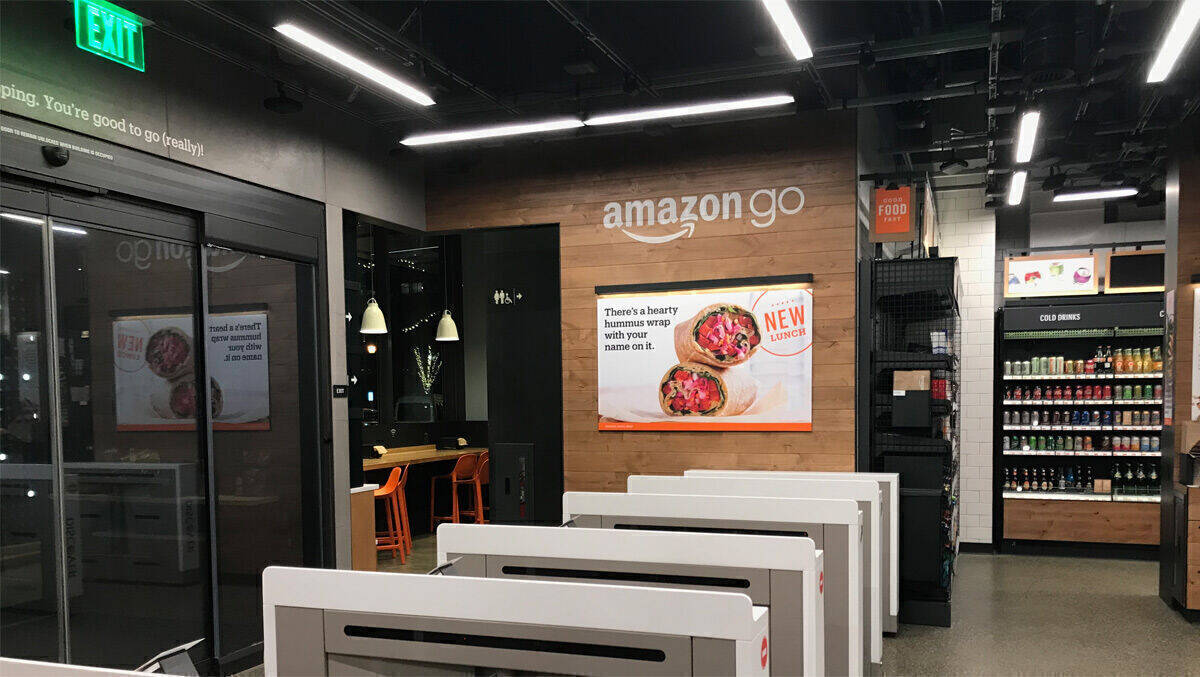 Die Zugangsschleuse zum ersten Amazon-Go-Store in Seattle im Jahr 2019.