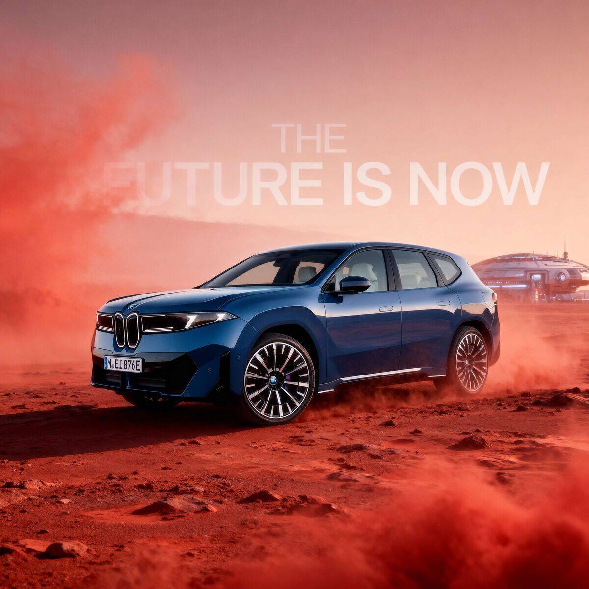 KI-generiertes 4K-Visual eines BMW iX3 (2026), inspiriert von der IAA, erstellt mit Seedream 4.0. Bildtest von AI Pirates Gründer Max Anzile zur Demonstration von Produktplatzierungen mit Künstlicher Intelligenz.