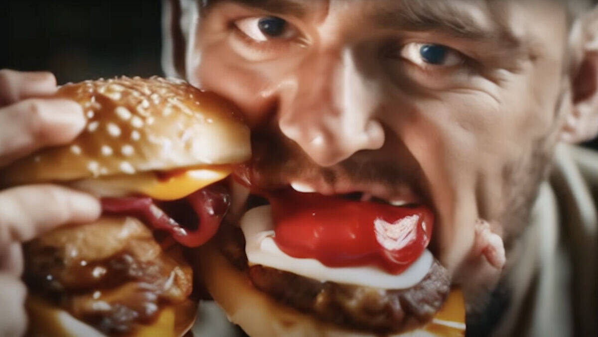 Manchmal ist die KI selbst mit simplen Prompts wie "Mann isst Whopper" überfordert...