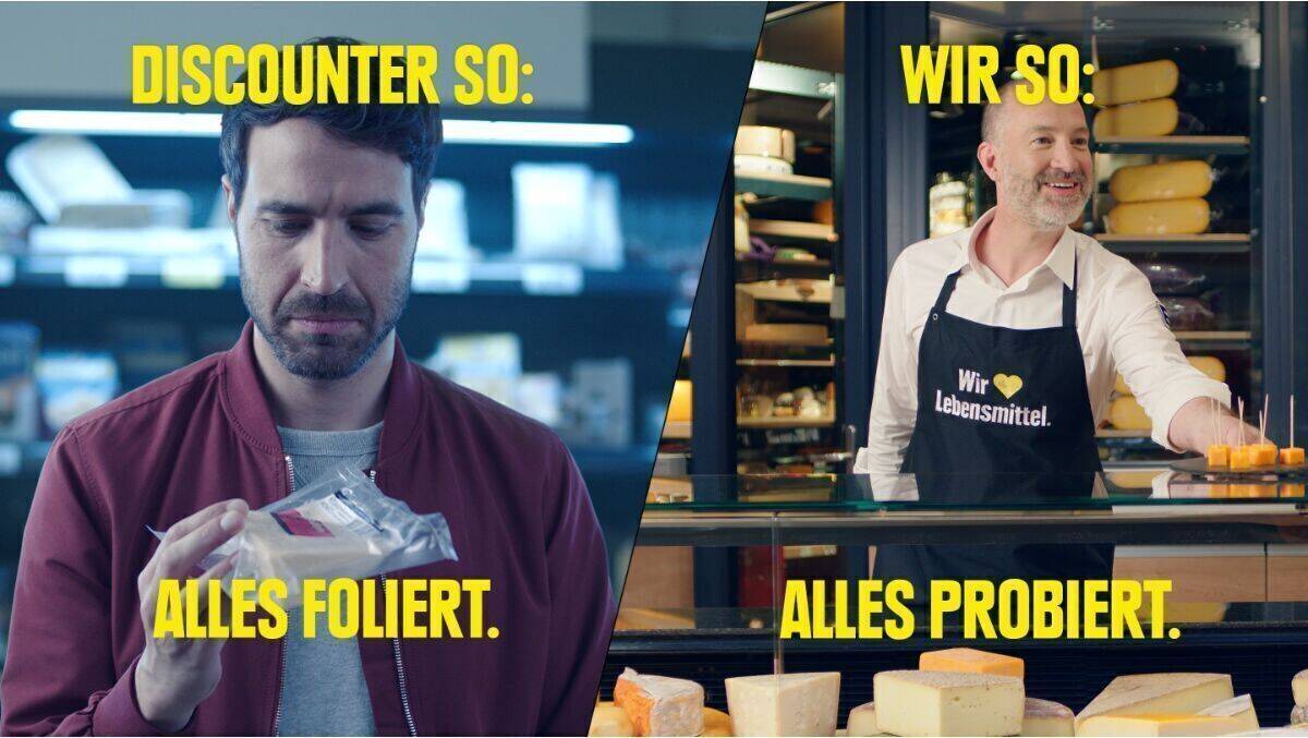 Alles grau beim Discounter, bunt bei Edeka.