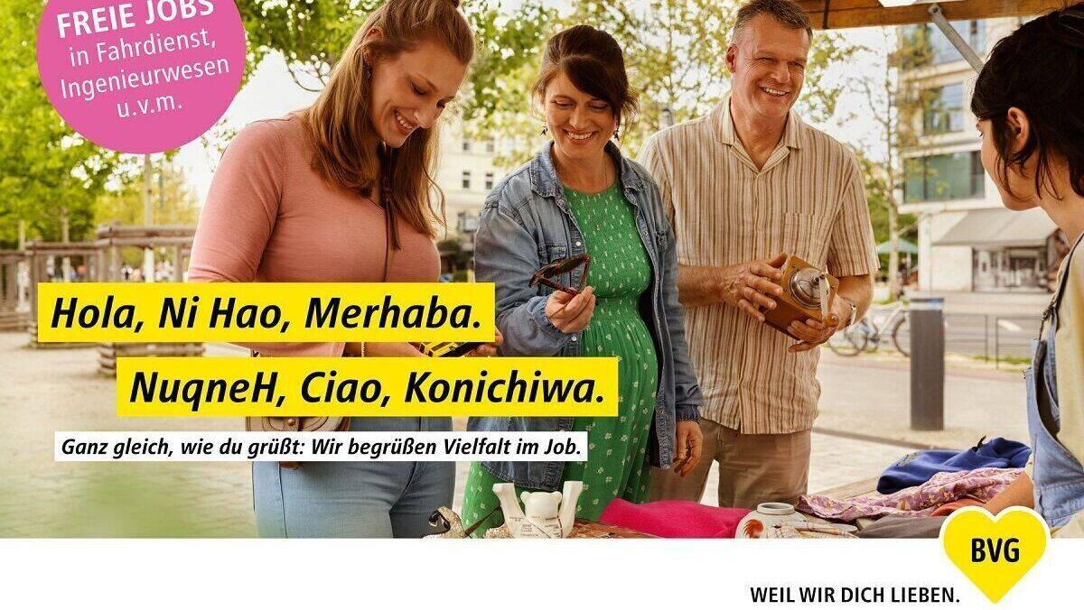 Die BVG zeigen sich in ihrer neuen Arbeitgeberkampagne auch sprachlich flexibel.