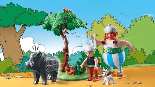 Asterix und Obelix gehen bei Playmobil auf Wildschweinjagd.