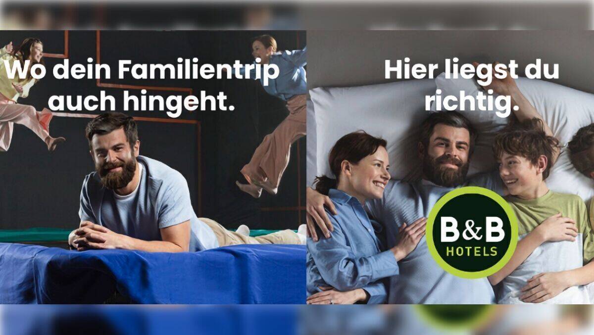 Nach dem Familienausflug: ausruhen im Hotelbett von B&B.