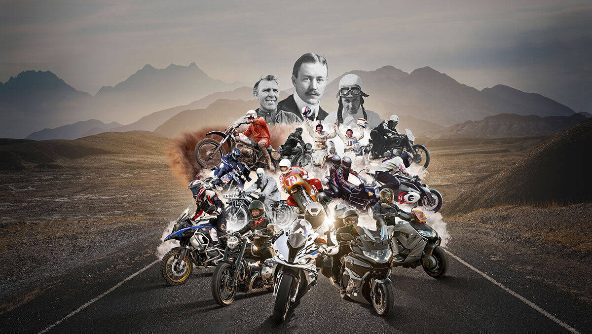 100 Jahre BMW Motorrad - das von Track entwickelte Key Visual zeigt Meilensteine der Firmengeschichte.