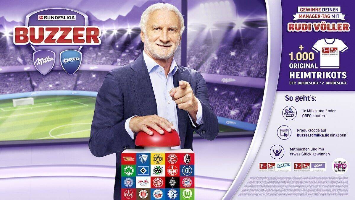 Rudi Völler dominiert in diesem Jahr die Aufsteller der Mondelēz-Marken Milka, Oreo,Tuc und Wunderbar.