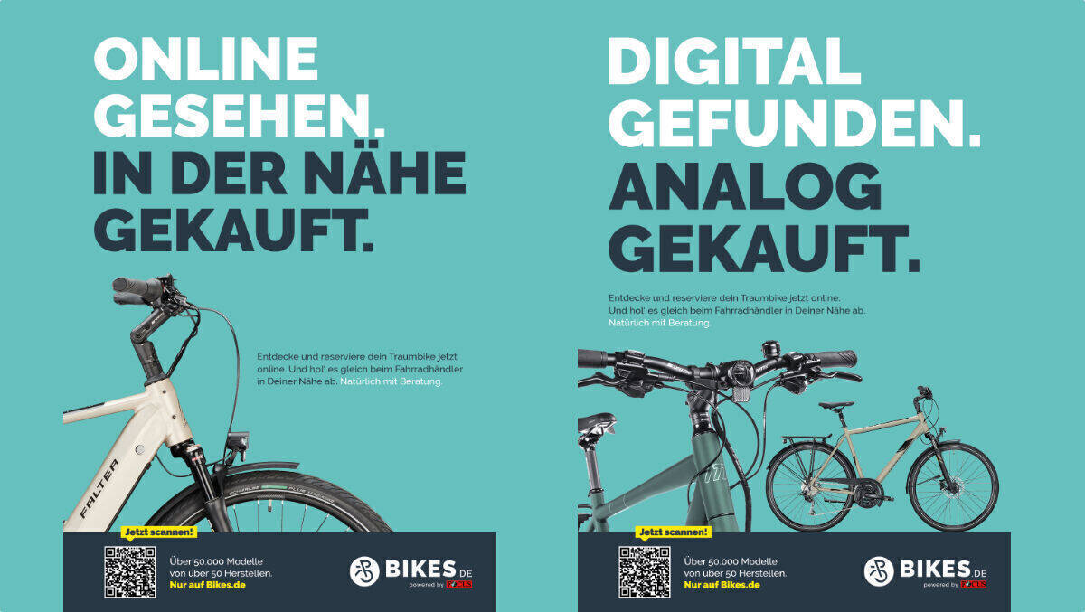 Bikes.de wirbt für den Kauf im stationären Handel.