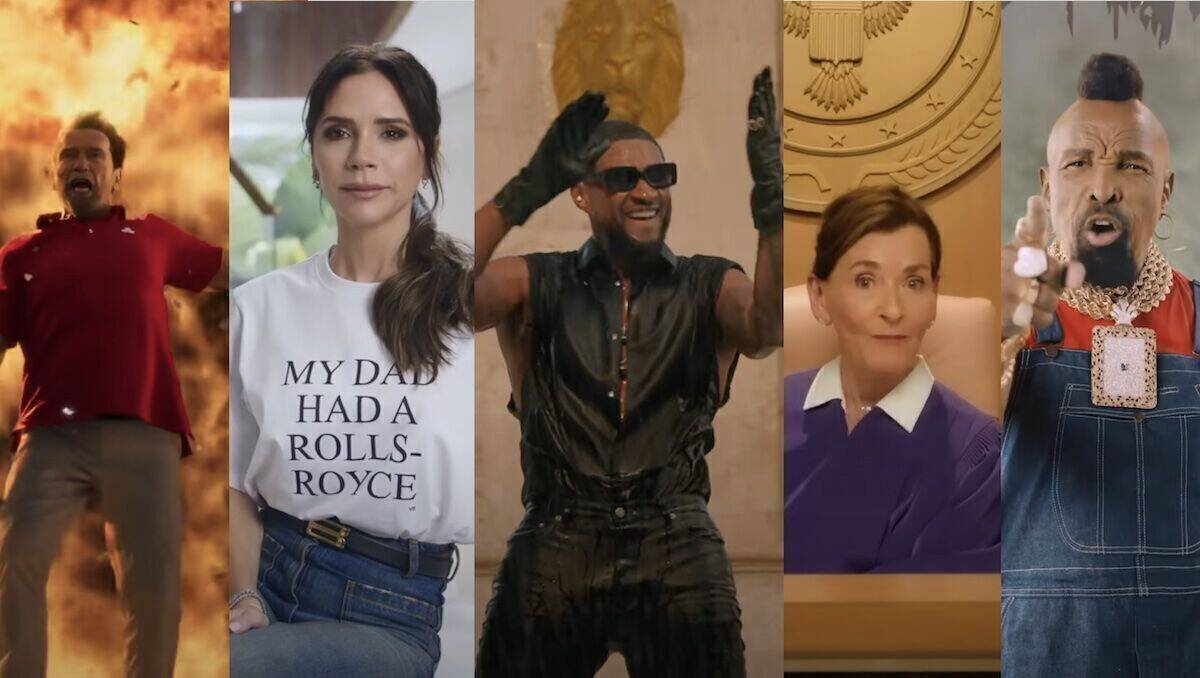 V.l.n.r.: Arnold Schwarzenegger, Victoria Beckham, Usher, Judge Judy und Mr. T. sind nur einige der vielen prominenten Gesichter, die in diesem Jahr in Big Game Spots zu sehen sind.