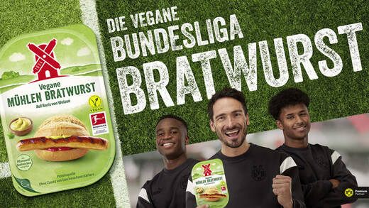Star des ersten Pinterest-Auftritts ist die vegane Mühlen Bratwurst, zugleich offizielles Lizenzprodukt der DFL.