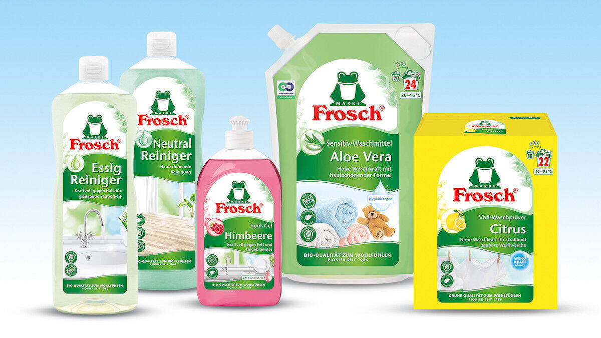 Das Redesign wurde auf die ganze Produktpalette angepasst. Unter anderem verabschiedet sich Frosch von seinen charakteristisch grünen Deckeln.