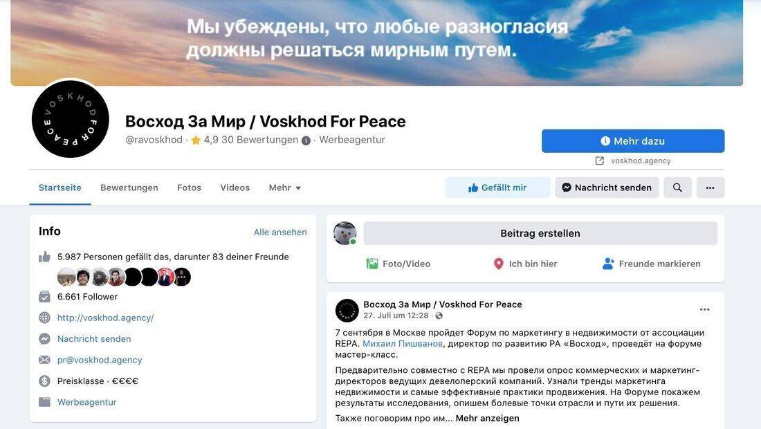 Für den Frieden: Die Agentur Voskhod aus Russland
