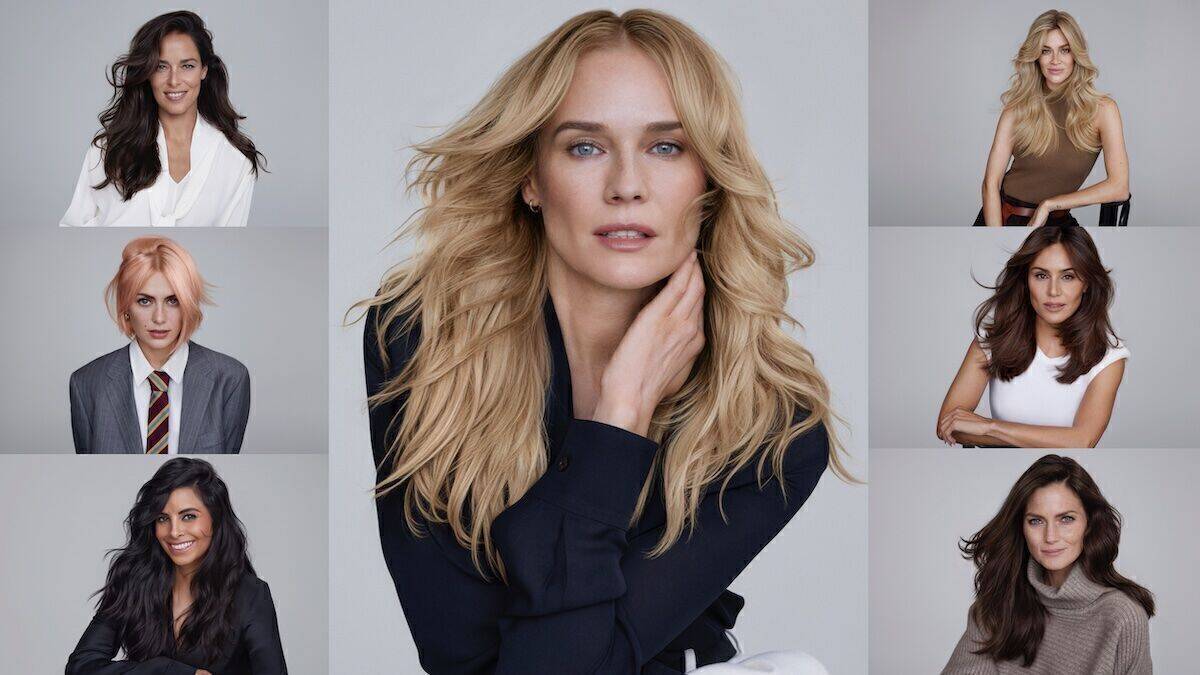 Links von oben nach unten: Ana Ivanović, Alli Neumann, Collien Ulmen-Fernandes. Mitte: Diane Kruger. Recht von oben nach unten: Swantje Wördemann, Nazan Eckes und Mini Anden.
