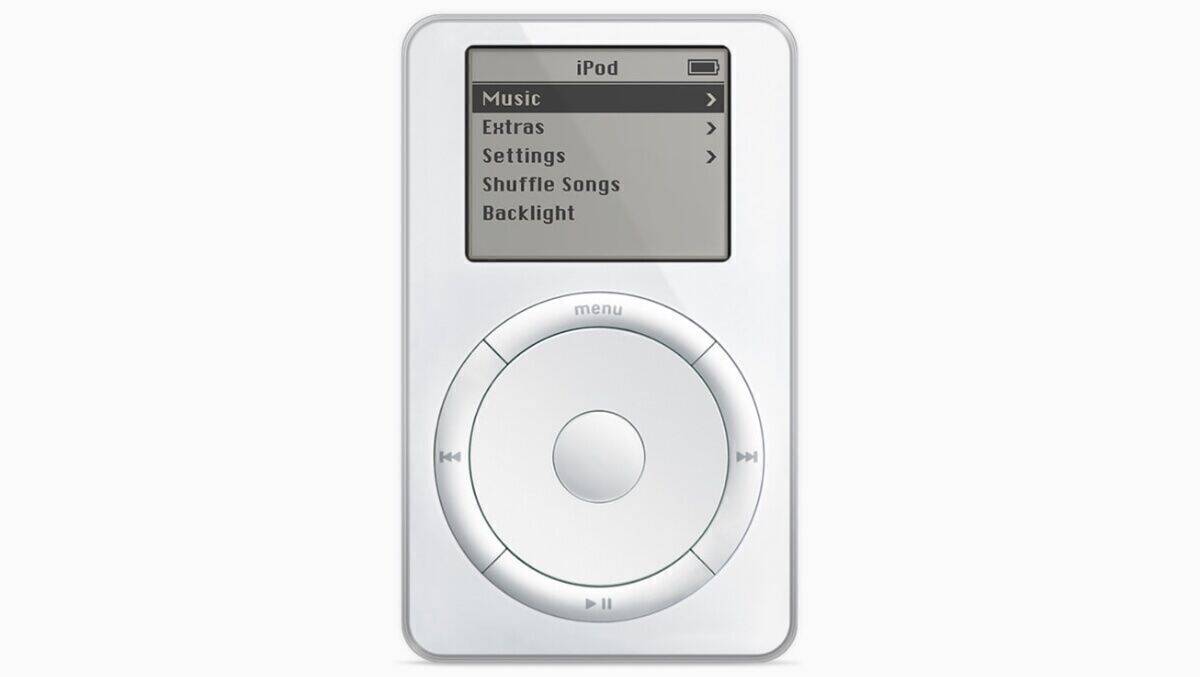 Ende einer Design-Ikone: So sah der erste iPod, der am 23.10.2001 präsentiert wurde, aus.