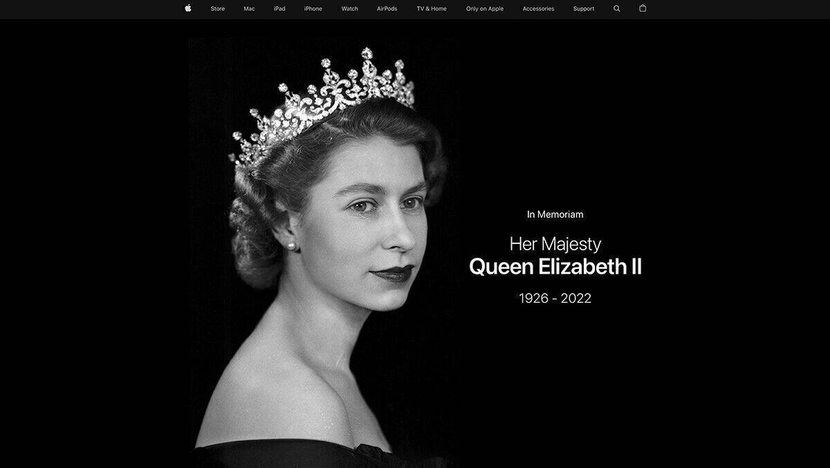 Die Startseite von apple.com erweist Queen Elizabeth II. die letzte Ehre.
