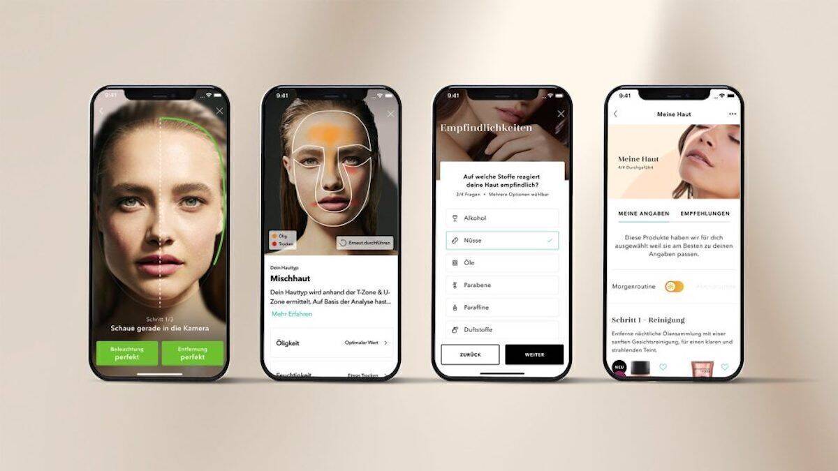 Zusätzlich zum Scan können weitere Faktoren, die den Hauttyp beeinflussen, manuell angegeben werden. Darauf aufbauend gibt es dann personalisierte Produktempfehlungen.