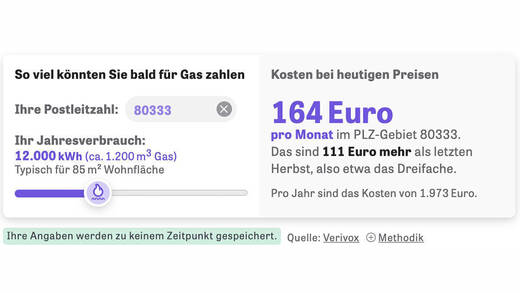 Der Gaspreis-Rechner der "Zeit" bringt beunruhigende bis schockierende Ergebnisse.