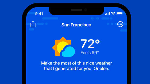 In der Carrot-Weather-App generiert die KI auch witzige Wettersprüche.