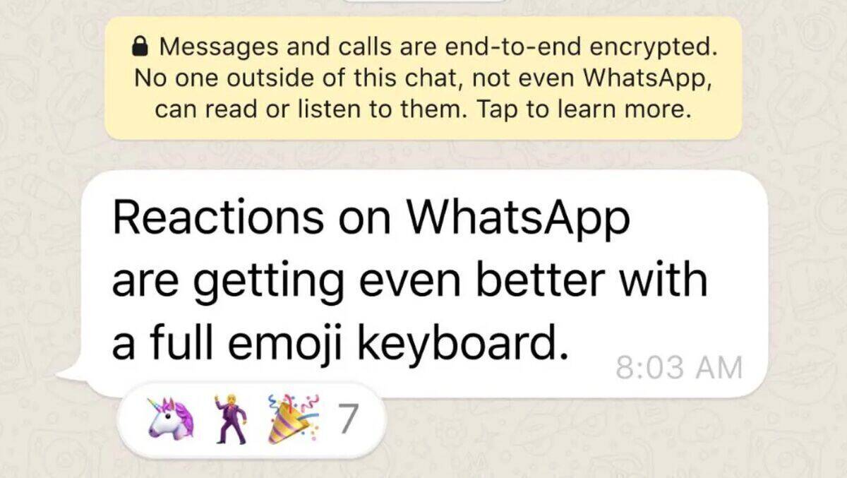Freie Auswahl bei den Emojis für die WhatsApp-Reactions.