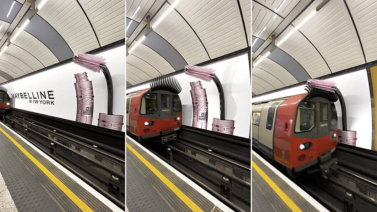 Sieht verblüffend echt aus, ist aber CGI: Maybelline-Aktion in Londons Tube.