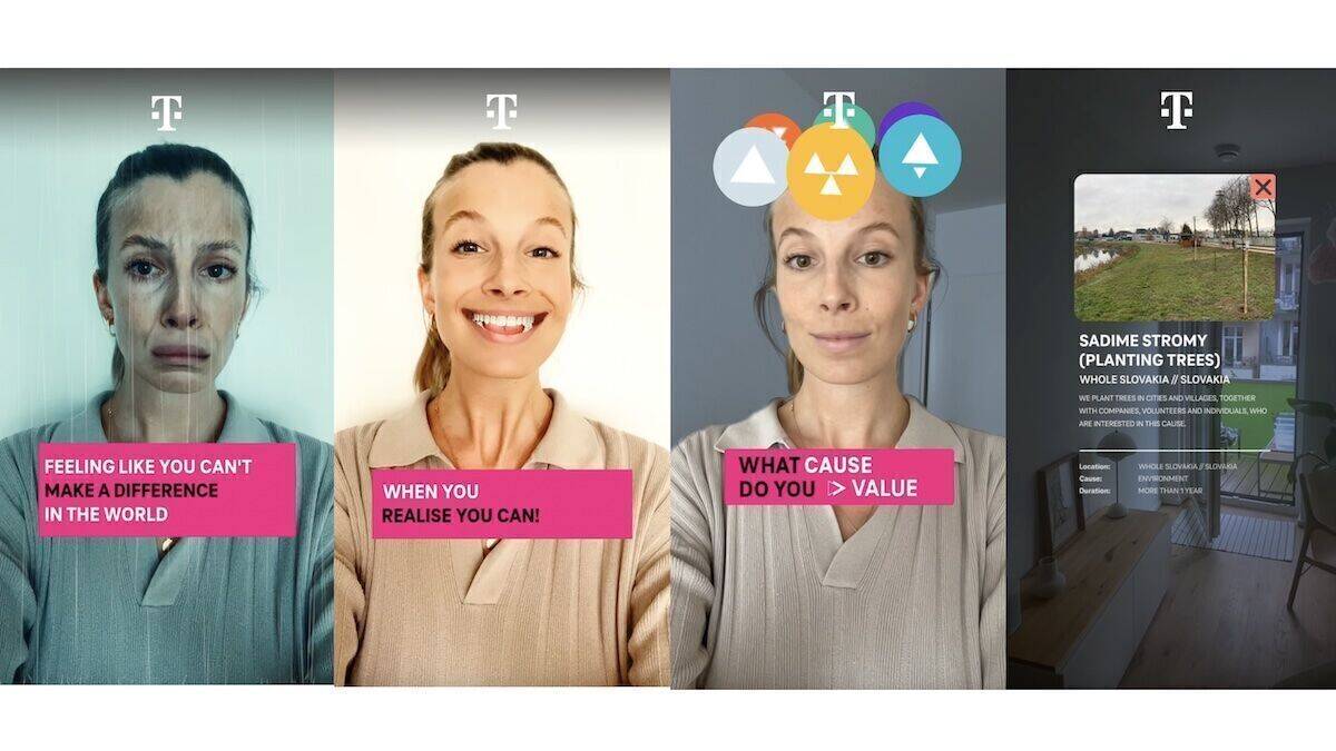 V.l.n.r.: Die ersten beiden Bilder der Lens "Fomo" zeigen, was alles möglich ist, die beiden rechts lassen Snapchat-User:innen Projekte entdecken.