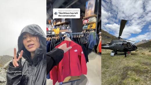Tiktokerin Jenn Jensen wurde bei einer Wanderung klatschnass. Als Entschädigung gab es einen Hubschrauber-Trip und eine neue Jacke.