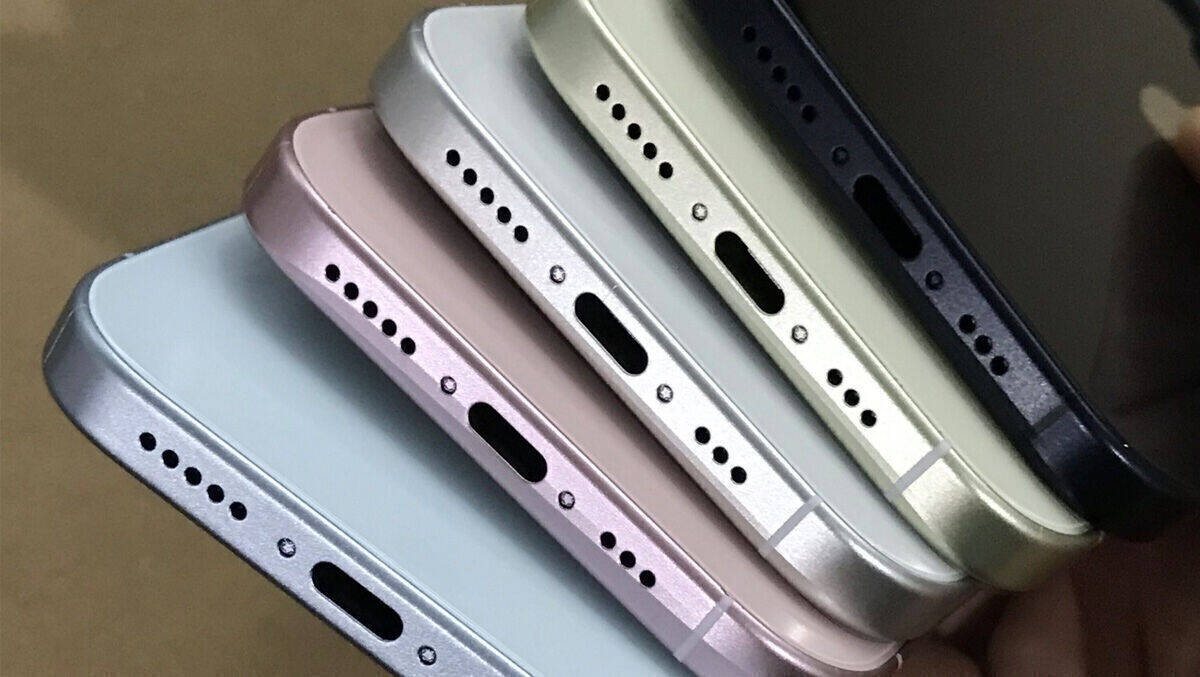 Das sollen die fünf – doch recht blassen – Farben des Standard-iPhone 15 sein.