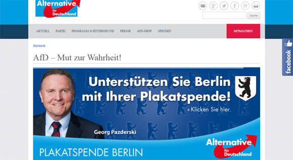 Die Bundes-AfD wirbt auf ihrer Website um Plakatspenden für den Berliner Landesverband.