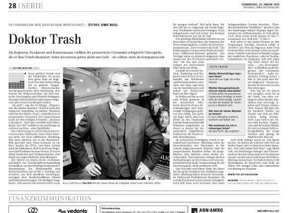 Uwe Boll als Thema in der "Financial Times Deutschland". (Foto: privat/FTD)