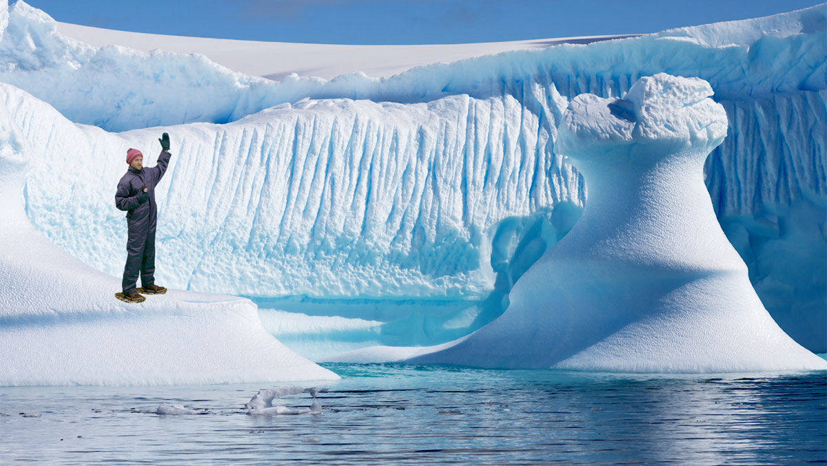 "Real News" setzt der HFF-Student Fabian Carl den "Fake News" entgegen. Da trifft man schon mal einen flauschigen Eisbären in der Antarktis. Platz eins der Climate Clips Awards.
