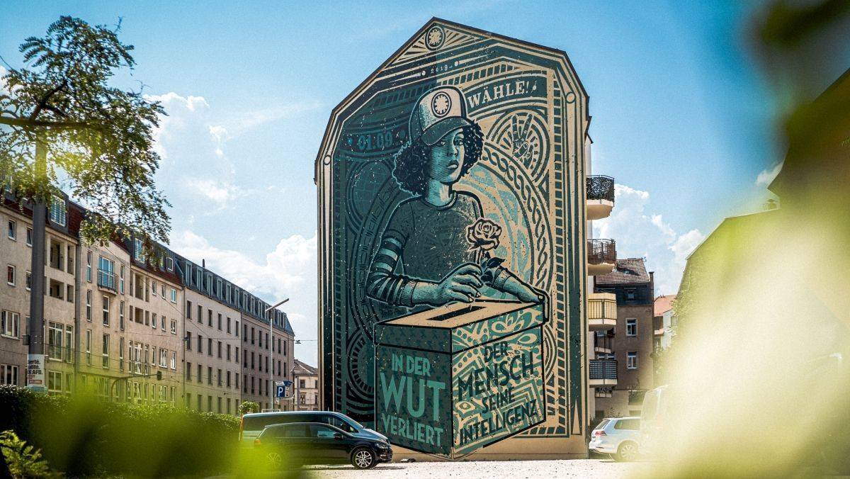 Kernelement der Kampagne ist ein Mural, das mit 420 Quadratmetern die größte Werbefläche im sächsischen Wahlkampf ist.