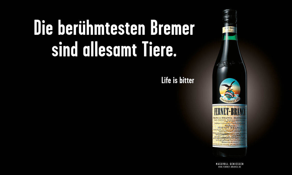Nein, dieses Plakatmotiv bedeutet nicht, dass alle berühmten Bremer Esel sind. Fernet-Branca weitet seine Kampagne auf neue Städte aus.