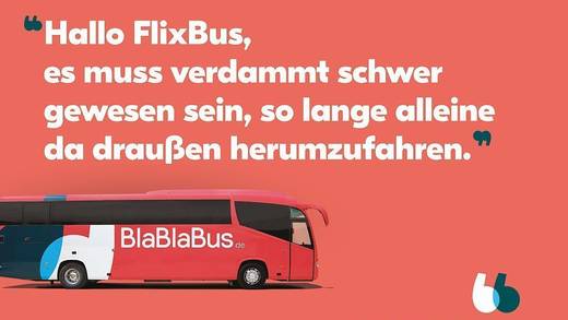 Der BlaBlaBus fährt los - mit werblicher Unterstützung von Heimat.