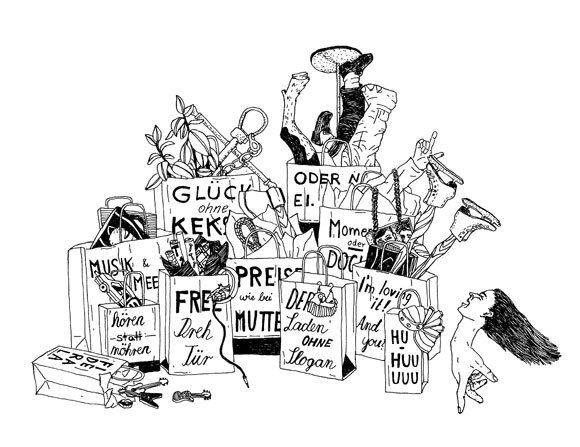 Stephanie F. Scholz hat das Buch illustriert. Zum Beispiel die "Verworfenen Slogans für die Hanseplatte".